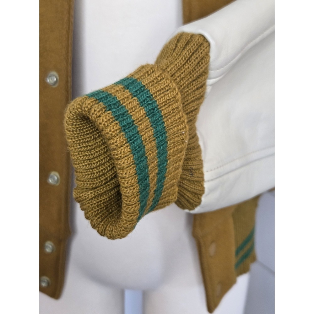 Vintage Butwin Varsity Letterman Jacket 40 Yellow Green Wool Leather 1950s 1960s - Picture 8 of 15